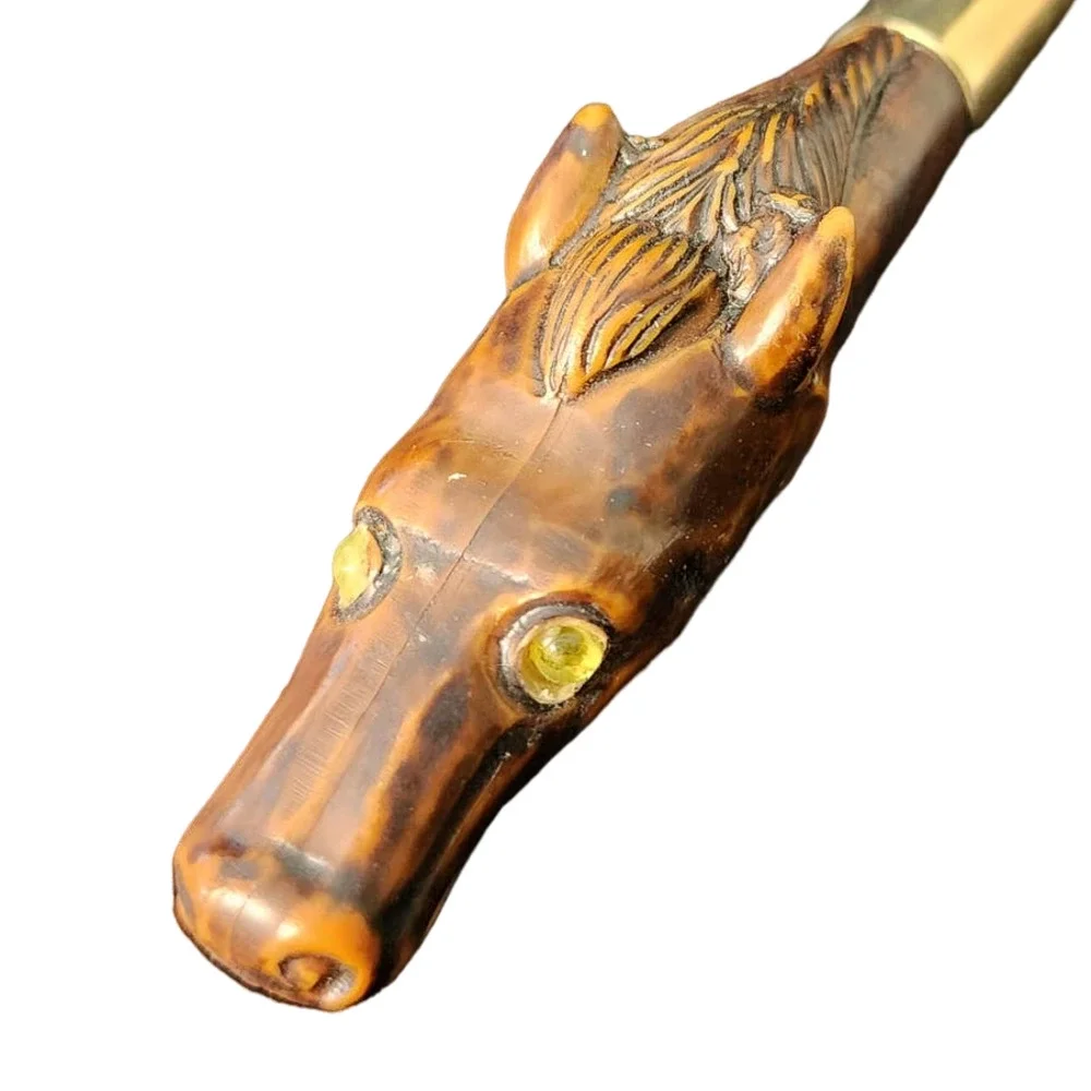 Vintage Carved Horse Head Razor Shaver Gold Accents Rhinestones Gillette Blades